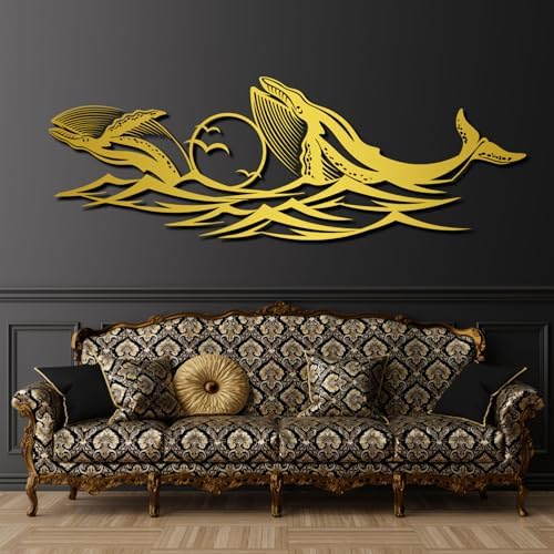 Blue Whale Wall Art 19x6 Metal Decor for Living Room