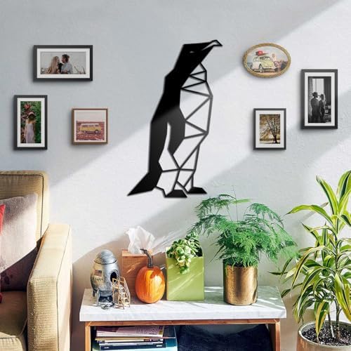 BONPERLA Geometric Penguin Wall Art - Modern Black Metal Decor