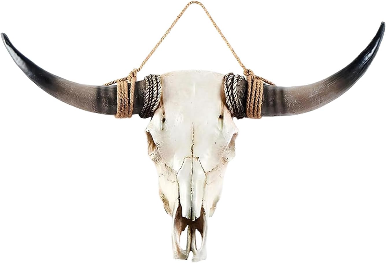 KIWZXKA Longhorn Cow Skull Wall Decor - Handmade Faux Taxidermy Art