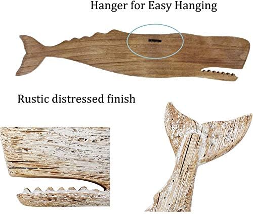 Hanging Wooden Whale Wall Art - 295 Inch Rustic Sculpture
