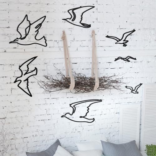 7 Pcs Metal Seagull Wall Art - Black Sea Bird Decor - Minimalist Design