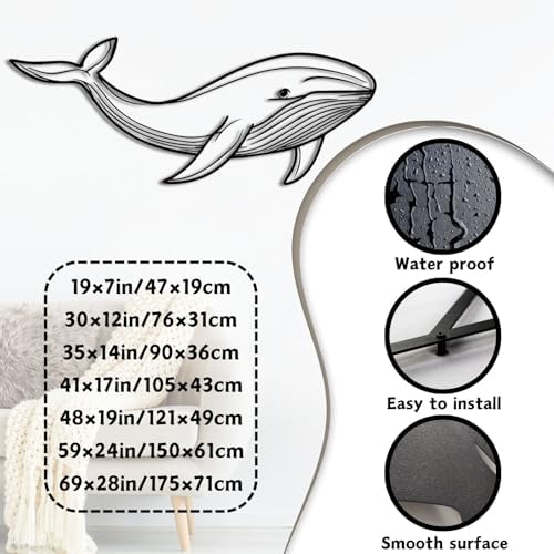 ENJOYOO Whale Metal Wall Art 30x12 Inch Ocean Decor