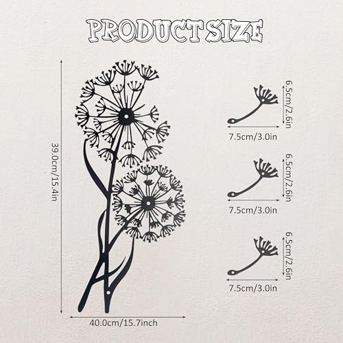 Urbraneco 4PCS Dandelion Wall Decor Black