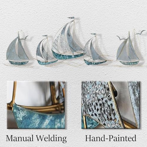Edaknez Set of 3 Metal Sailboat Wall Art