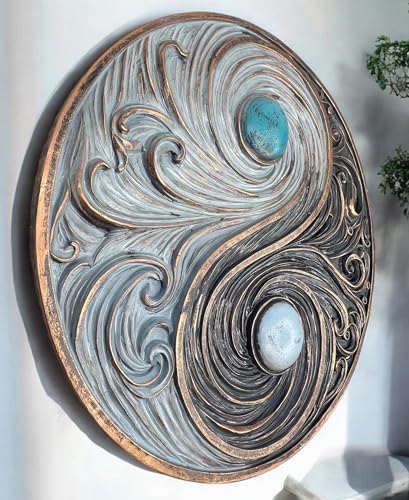 Top Brass Yin and Yang Swirling Waves Wall Sculpture