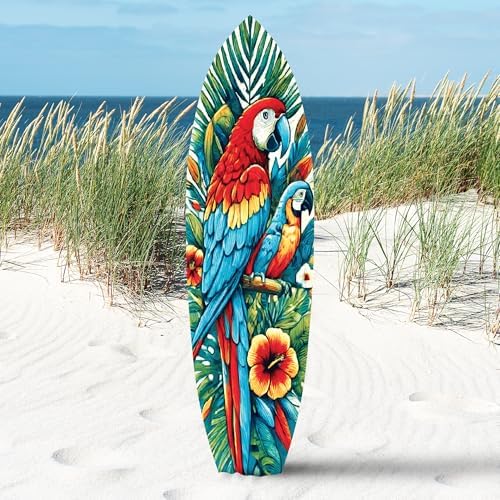 JennyGems 5 Foot Surfboard Wall Art Parrot Tropical Decor