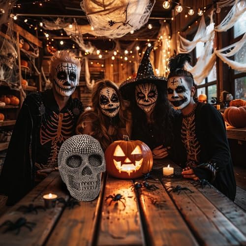 Mageeko Skull Statue Halloween Skeleton Head Gothic Resin Figurine Decoration Sculpture Collectible Gifts Silver