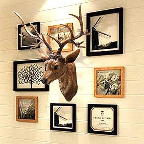 Natural Deer Head Wall Hanging Sculpture for Home Decor