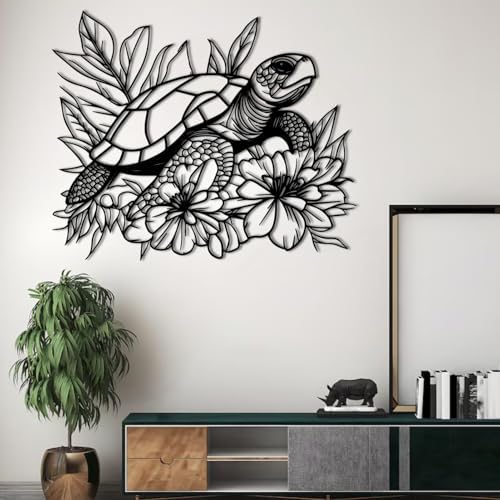 ENJOYOO Metal Turtle Wall Art Sculpture - 19x15in Black