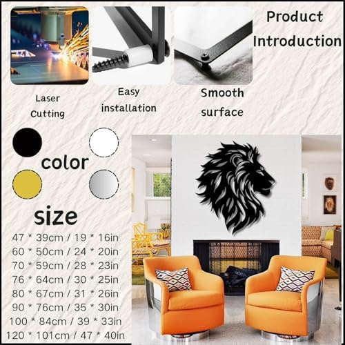 Lion Head Wall Art Sculpture - 120x101cm Modern Decor