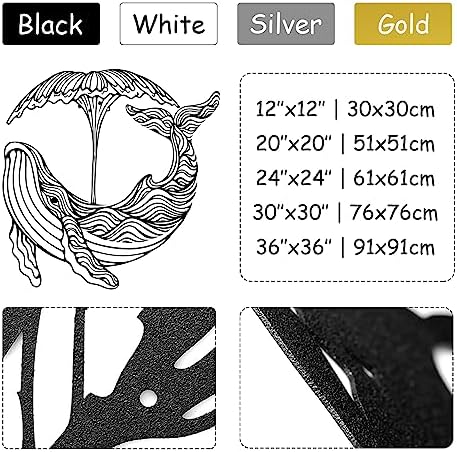 Whale Metal Wall Art - 36x36 Inch Black Nautical Decor