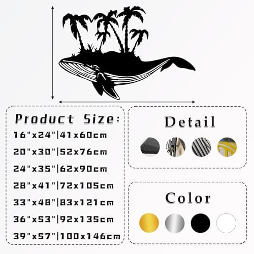 Metal Whale Palm Tree Wall Art Silver 16x24