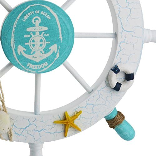 Ogrmar White Fish Nautical Wooden Ship Steering Wheel Wall Decor