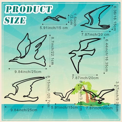 7 Pcs Metal Seagull Wall Art - Black Sea Bird Decor - Minimalist Design