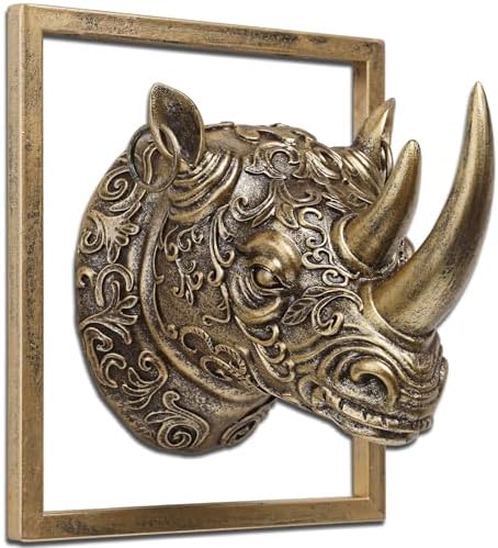 JJALIGHTS Resin Rhinoceros Wall Sculpture with Metal Frame