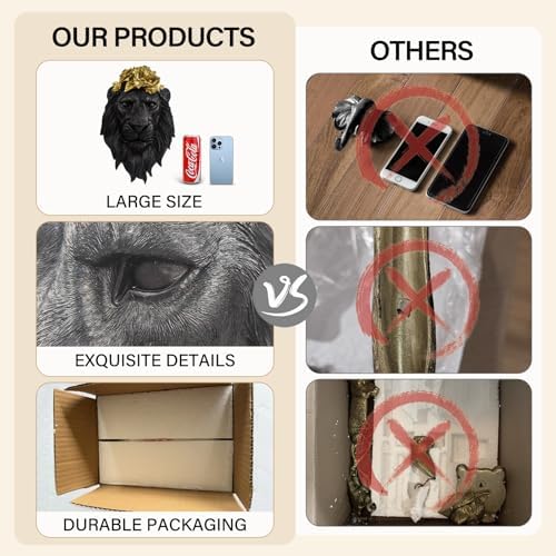 GUSFREUD Unique Animal Head Wall Decor - Faux Lion Sculpture for Home Office and Bedroom