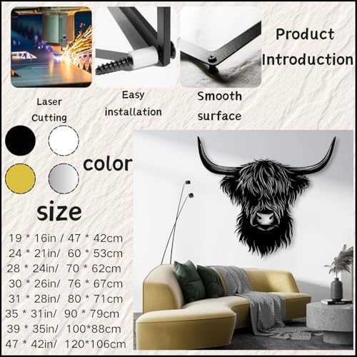 Cow Head Wall Art Metal Sculpture for Living Room and Office