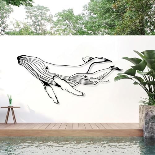 Blue Whale Metal Wall Art 30x14 Inch Decor