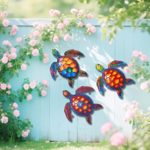 3 Pack Weatherproof Metal Sea Turtle Wall Art Decor