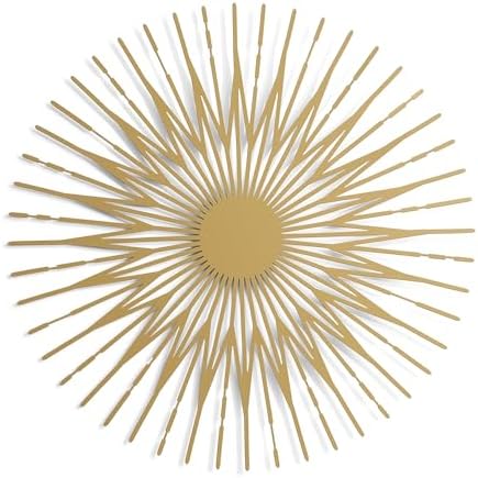 NEODECO Single Sun Wall Art 3D Sculpture Metallic Colors Gold Silver Bronze Black Wall Decor Accent