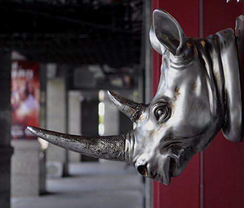 YL Crafts Resin Rhino Head Wall Sculpture Antique Silver