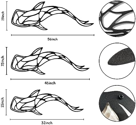 Cadeali Metal Fish Wall Art 46x15 Black