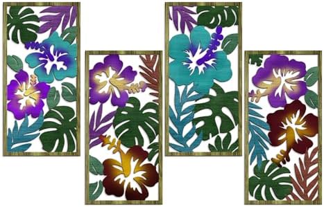 Tropical Leaf Wooden Wall Art 4 Pcs Decor