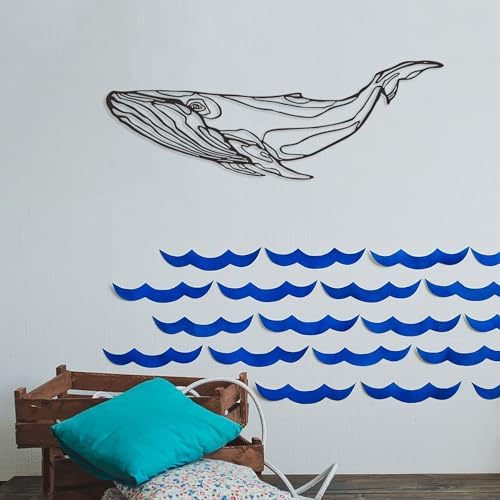 Xedatric Whale Metal Wall Decor - Coastal Blue Whale Sculpture 197X69inch Black