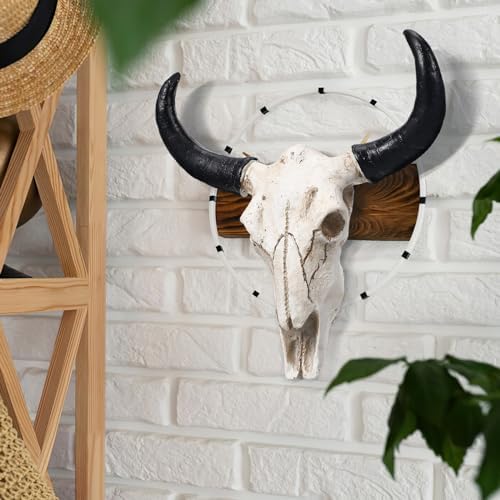 SEWACC Skull Wall Decor Long Horn Cow Skull Wall Hanging Ornament for Home
