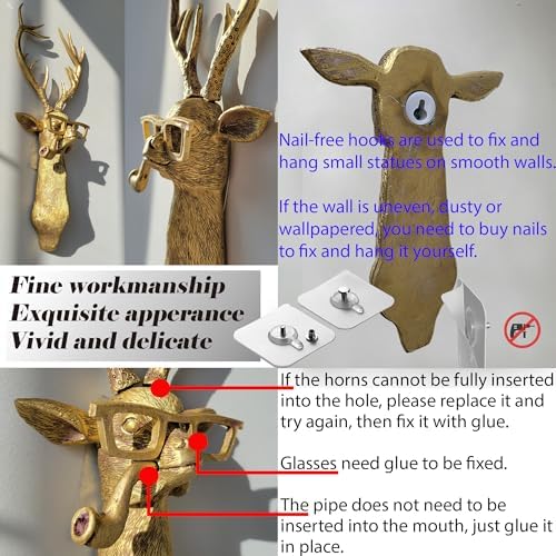 Artocery Resin Animal Heads Wall Decor - 148 Inch Golden Finish