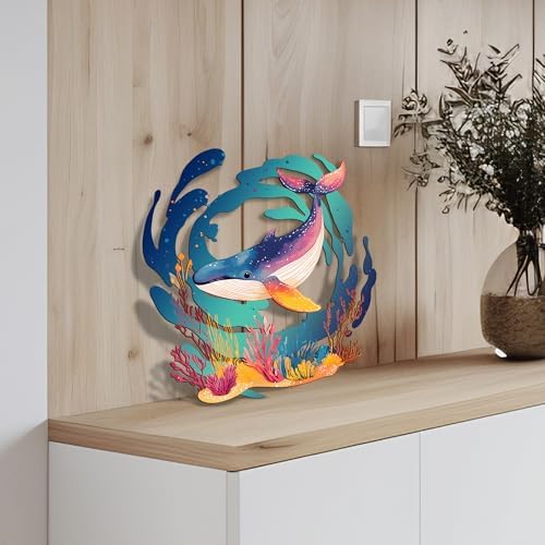 Metal Whale Shark Wall Sculpture with Coral Reef Decor