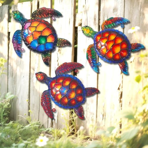 3 Pack Weatherproof Metal Sea Turtle Wall Art Decor
