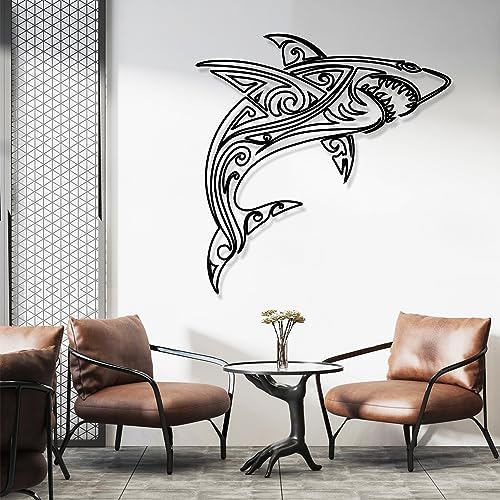 Cadeali Metal Shark Wall Art Decor 185x295 Black