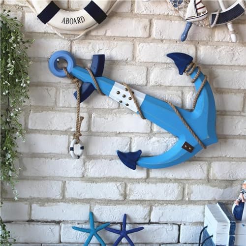 Rustic Wooden Ship Anchor Wall Sculpture - Nile Blue
