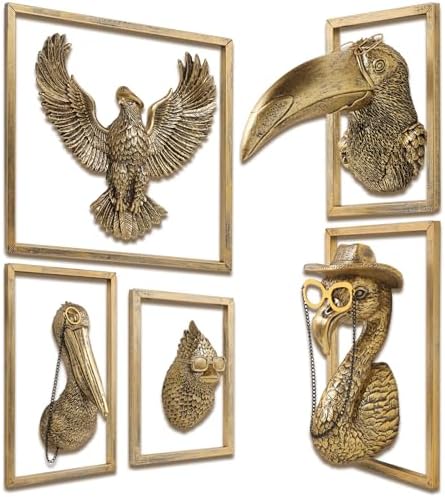 Bird Wall Art Sculpture 5 Pack - Exquisite Metal Frame Wall Decor
