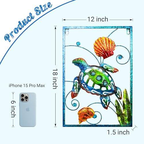 BVLFOOK 18 Inch Metal Sea Turtle Wall Art Decor