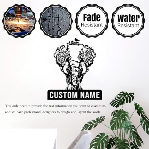 FaosTEQ Custom Elephant Metal Sign - Flower Wall Decor