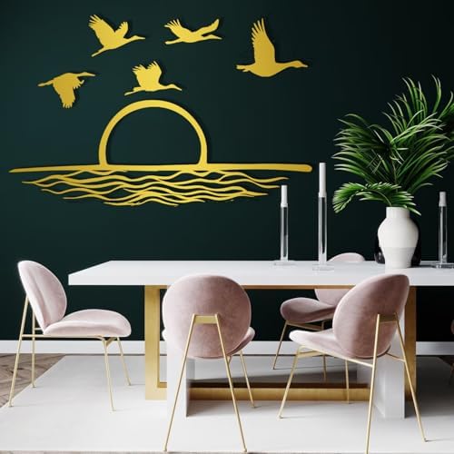 DuiDuiQ Large Metal Seagull Wall Art - Coastal Sunset Scene