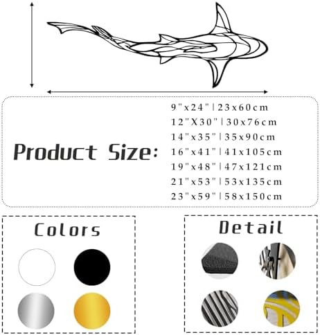 Shark Metal Wall Art - Nautical Decor 14x35 Inch