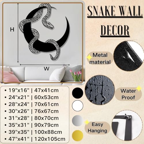 Gothic Snake and Moon Wall Sculpture 19x16 Metal Wall Art