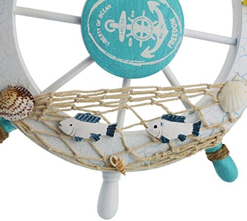 Ogrmar White Fish Nautical Wooden Ship Steering Wheel Wall Decor