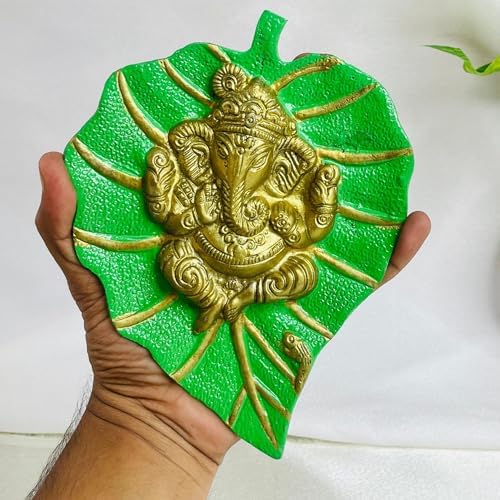 Charmy Crafts Metal Ganesha on Leaf Wall Hanging