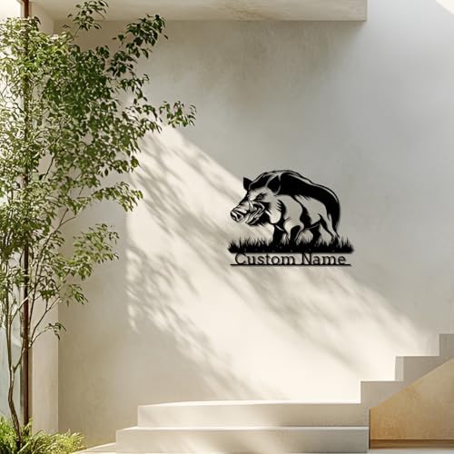 Custom Boar Head Metal Wall Art with Name