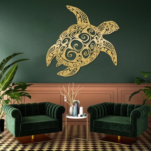 Sea Turtle Wall Art - Modern Metal Ocean Decor Black 28x28 Inch