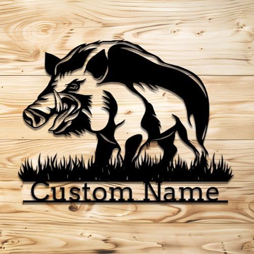Custom Boar Head Metal Wall Art with Name