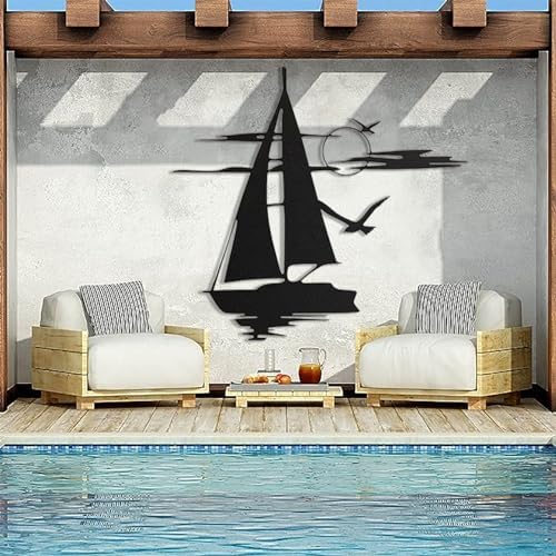 Metal Sailboat Wall Art Ocean Theme 24x22 Inches Black