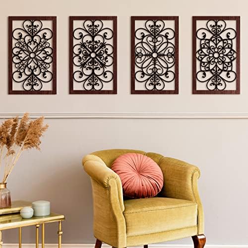 4 Pieces Rustic Wall Decor Modern Farmhouse Wooden Hollow Carved Wall Art for Living Room Bedroom Hallway Office Kitchen