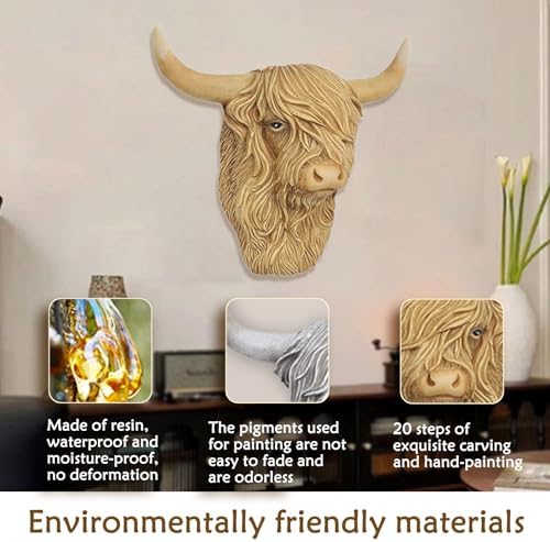Resin Highland Cow Wall Decorations Brown