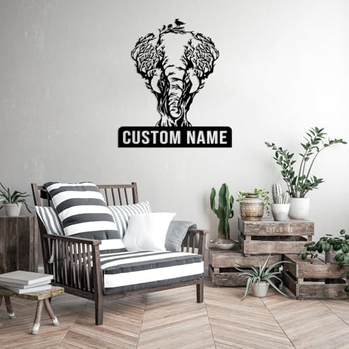 FaosTEQ Custom Elephant Metal Sign - Flower Wall Decor
