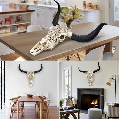 Ysjndasm Longhorn Cow Skull Wall Decor 31x24x7 Inch White